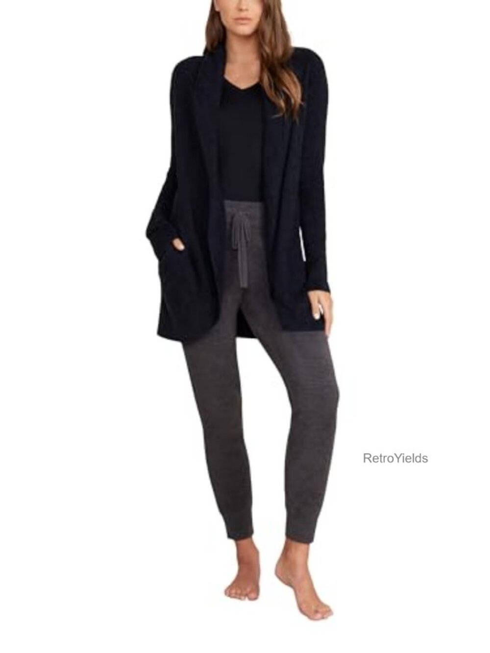 CozyChic Lite Knit Circle Cardigan Ribbed Shawl Collar Mid-Thigh